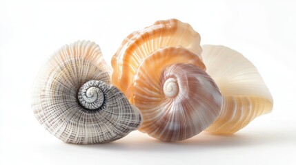 Beautiful Shells in Natural Light on a White Background