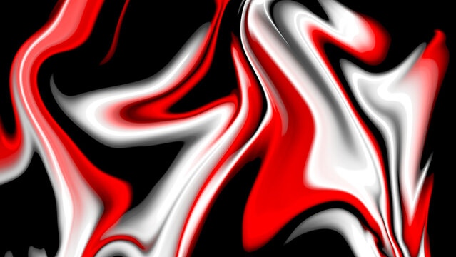 Red, white and black abstract swirling pattern.