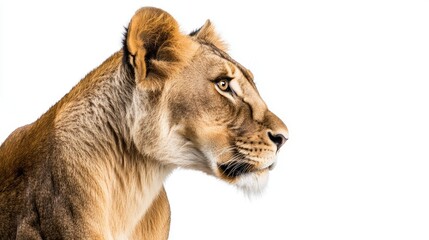 Fototapeta premium Majestic Lioness in Profile Against White Background