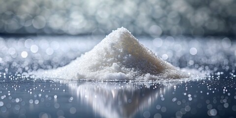 Elegant and Minimalist Fashion Photography Featuring a Pile of Sugar on a Reflective Surface with Ample Copy Space for Creative Use in Advertising and Editorial Designs