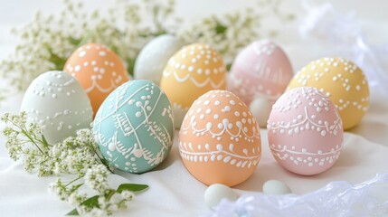 Obraz premium Colorful Decorative Easter Eggs on a Light Background