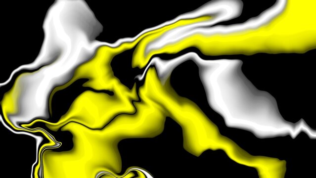 Black, white, and yellow abstract liquid swirls.