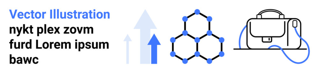 Obraz premium Hexagonal molecular structure, upward-pointing arrows, and a stylish bag. Ideal for technology, science, education, finance, business, e-commerce, websites Landing page