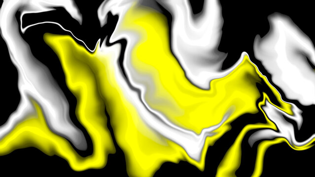 Abstract black, white, and yellow flowing liquid pattern.