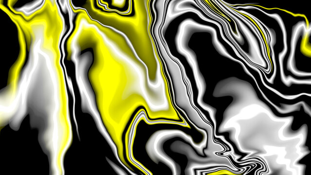 Abstract wavy design black, white, yellow.