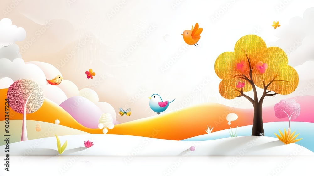 Poster a playful nature background with fun shapes and lively designs, ideal for creating cheerful visuals 