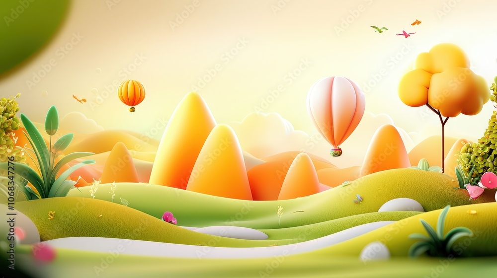 Poster a playful nature background with fun shapes and lively designs, ideal for creating cheerful visuals 