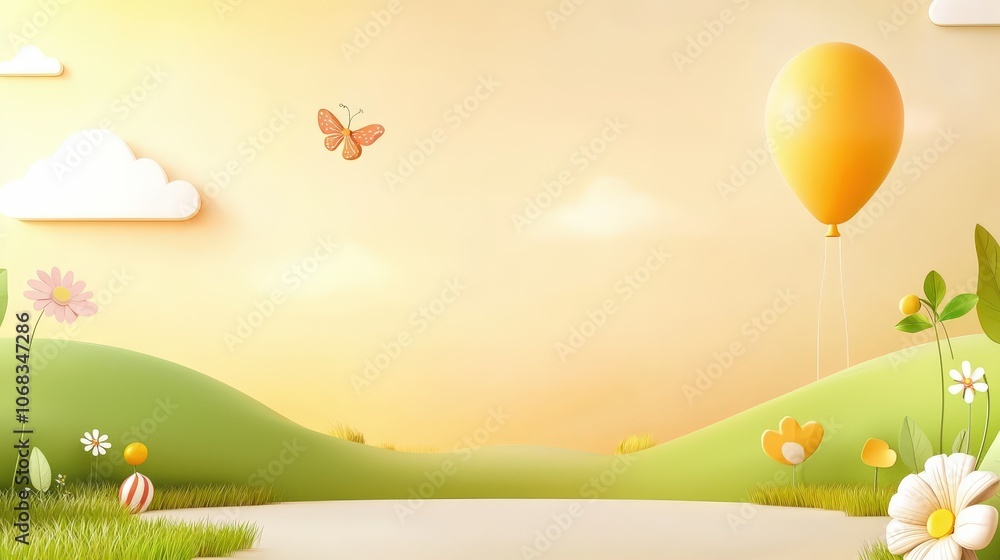 Poster a playful nature background with fun shapes and lively designs, ideal for creating cheerful visuals 