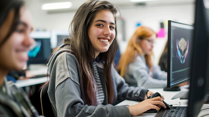 Students engaged in digital design skills improvement in a modern learning environment during a creative workshop