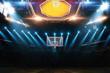 Basketball Championship. Modern Basketball Arena with Rings with Spotlights, Creative Idea....