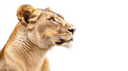 Obraz premium Majestic Lioness Profile Against White Background