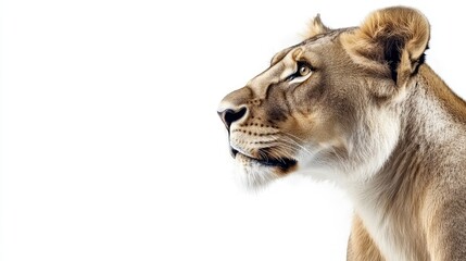 Majestic Lioness Profile Against White Background