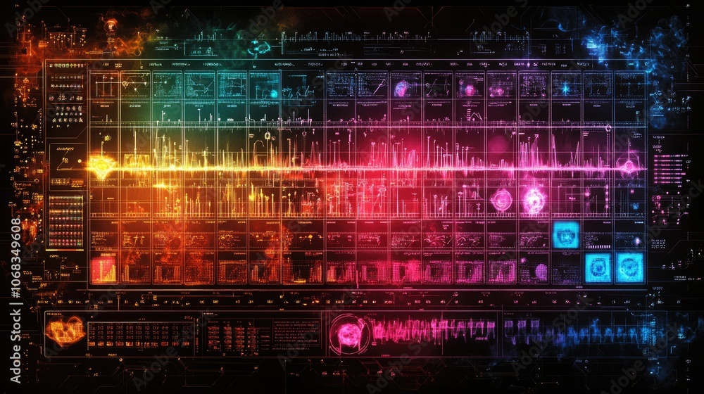 Poster colorful data visualization with graphs and charts