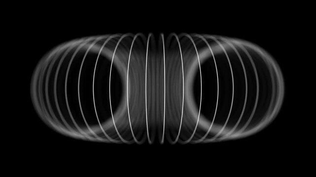 Radial torus shape with circular lines on black background. Seamless loop.