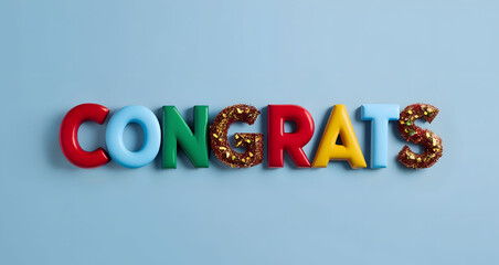 Congrats! illustration features retro-style lettering, perfect for an invitation card. on blue background.