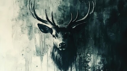 Majestic Stag Portrait in Monochrome Style