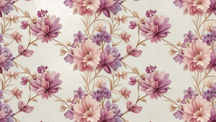 wallpaper with a flower and plant theme with a cream colored background