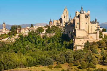 Obraz premium Alcazar and gothic cathedral in Segovia. Castilla y Leon. Spain
