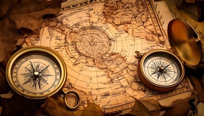 Old compass on an old map