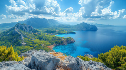 Nature&rsquo;s beauty unfolds with the sparkling sea and lush green mountains in the distance.