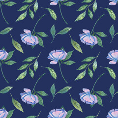 Cotton fabric Elegant watercolor seamless pattern with hand drawn purple flowers and green leaves. Perfect for wedding invitations, textile prints, wallpaper, and decor. Beautiful floral art for stylish designs