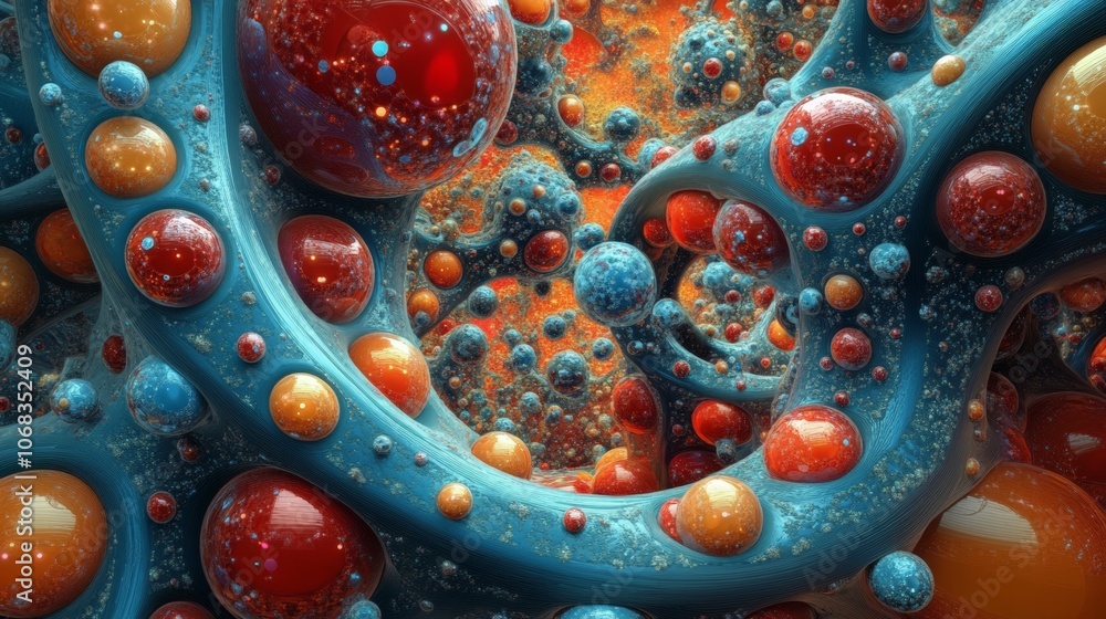 Wall mural abstract 3d rendering of interconnected spheres, illustrating a concept of interconnectivity, comple