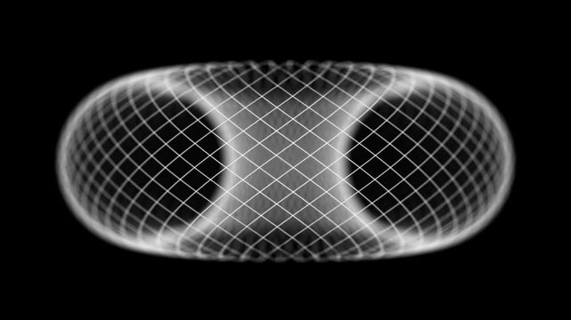 Abstract torus shape with intersecting grid lines on black background. Seamless loop.