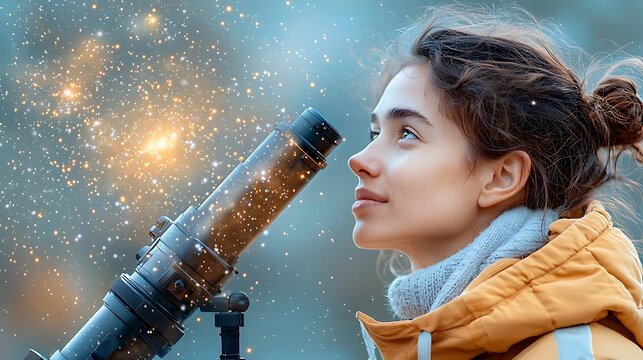 The astronomer stands in awe as they peer through the lens of the telescope, mesmerized by the vast expanse of the night sky littered with countless shimmering stars