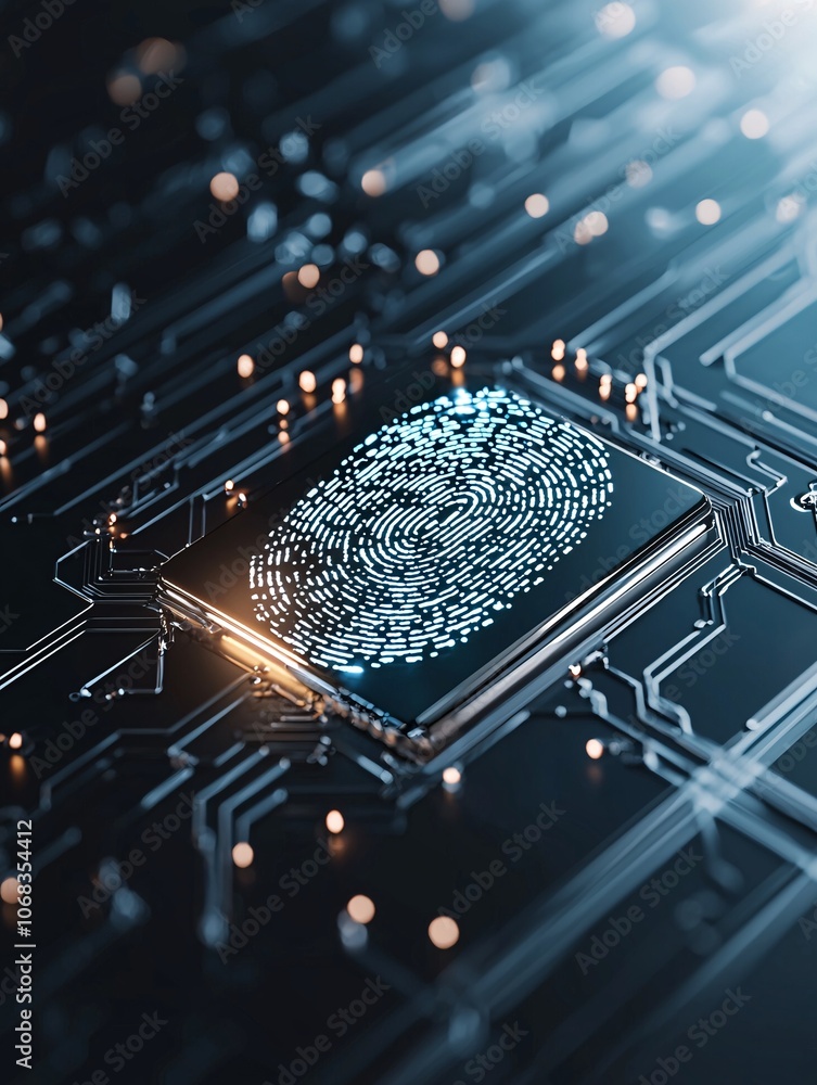 Aufkleber a stylized fingerprint scanner glowing on a high-tech surface, symbolizing biometric security in mod