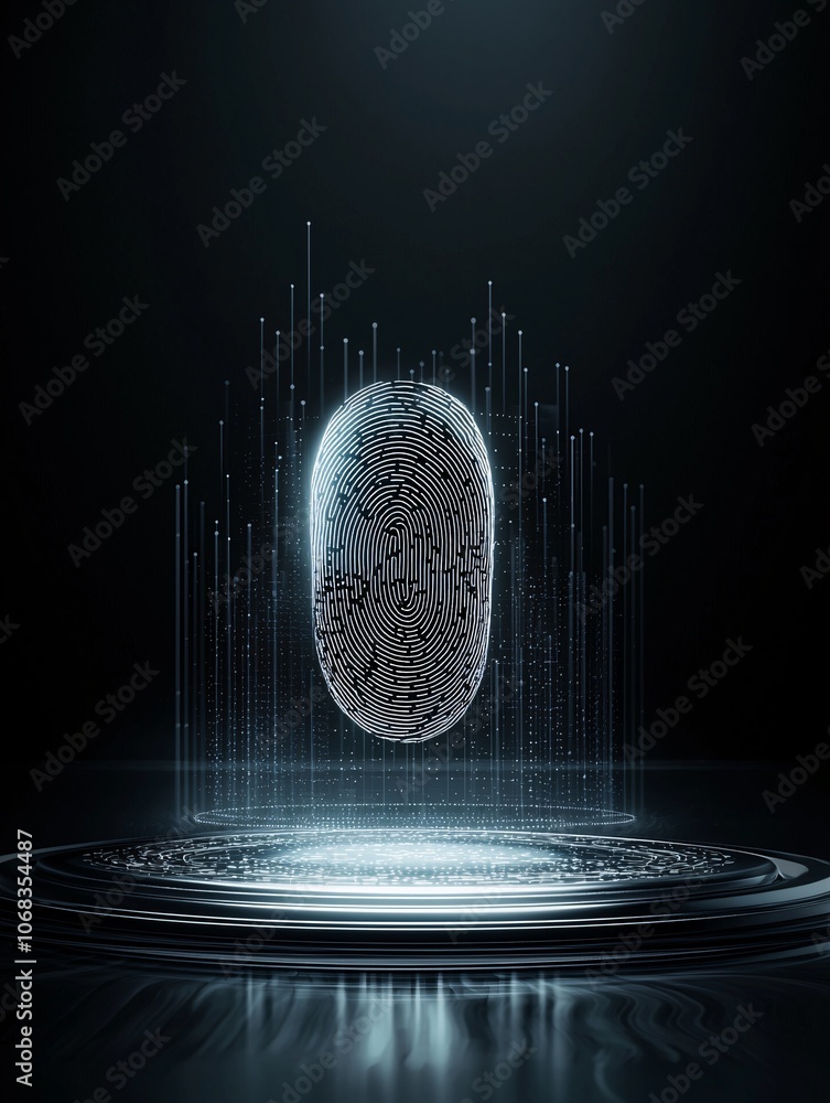 Poster a stylized fingerprint scanner glowing on a high-tech surface, symbolizing biometric security in mod