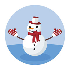 Snowman with Colorful Attributes Cute Simple Flat Vector
