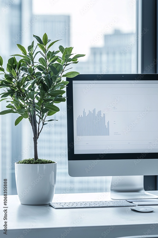 Poster a minimalist scene of a computer screen displaying a digital footprint analysis, set in a modern off