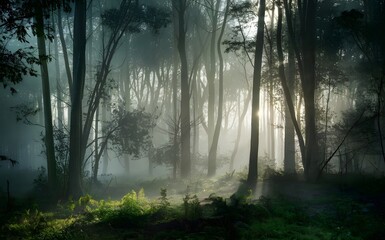 Obraz premium Misty forest in the morning