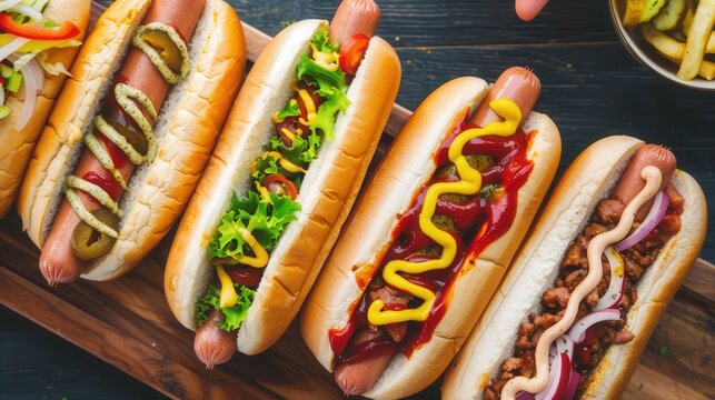 Global Hotdog Fiesta, friends joyfully preparing hotdogs with diverse international toppings, a vibrant celebration of culinary traditions and flavors from around the world