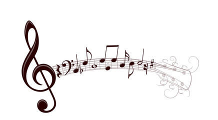 Naklejka premium Guitar stylized symbol with musical notes. 