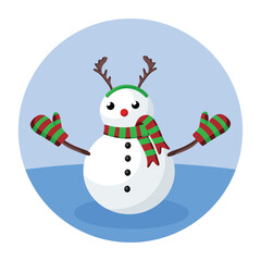 Snowman with Colorful Attributes Cute Simple Flat Vector