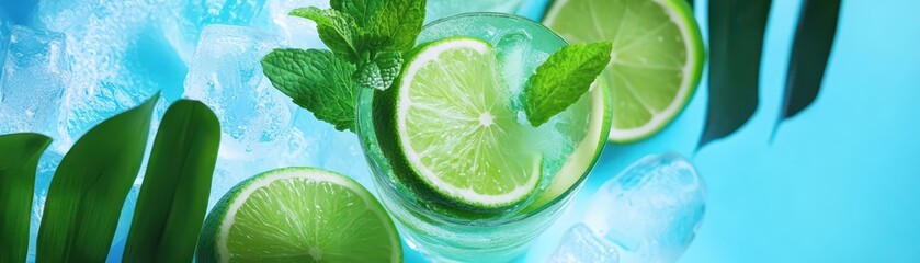 Refreshing mint mojito garnished with lime slices and fresh mint leaves, perfect for summer sipping.
