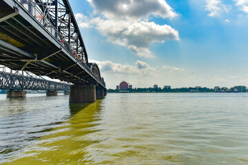 The steel bridge connecting the Yalu River in China to North Korea