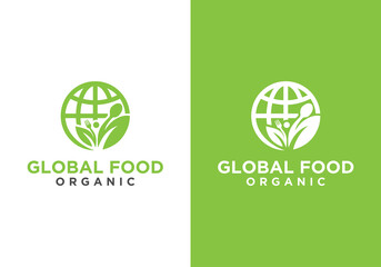 Organic food world logo, global food cafe restaurant spoon fork logo icon design. vegetarian global food logo