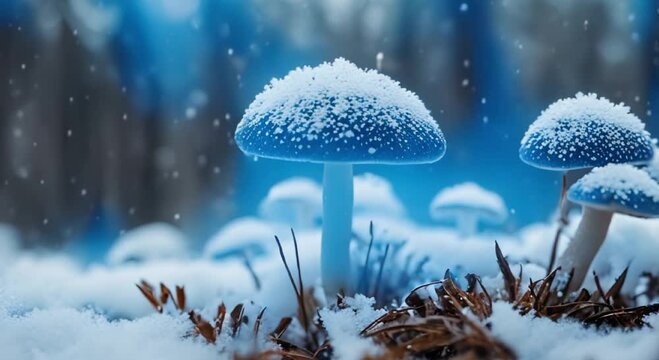 Blue Mushrooms and Snowflakes: A Winter Fusion