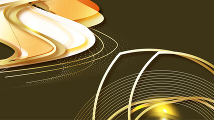 Modern Abstract Design with Curves and Lines in Gold and White