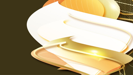 Modern Abstract Design with Curves and Lines in Gold and White