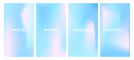 Gradient Pastel Winter Background. Set of Blur banners. Holographic print. Abstract vector illustration in Blue tones. Sky colors wallpaper.