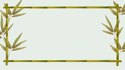 Bamboo Frame Design with Green Leaves