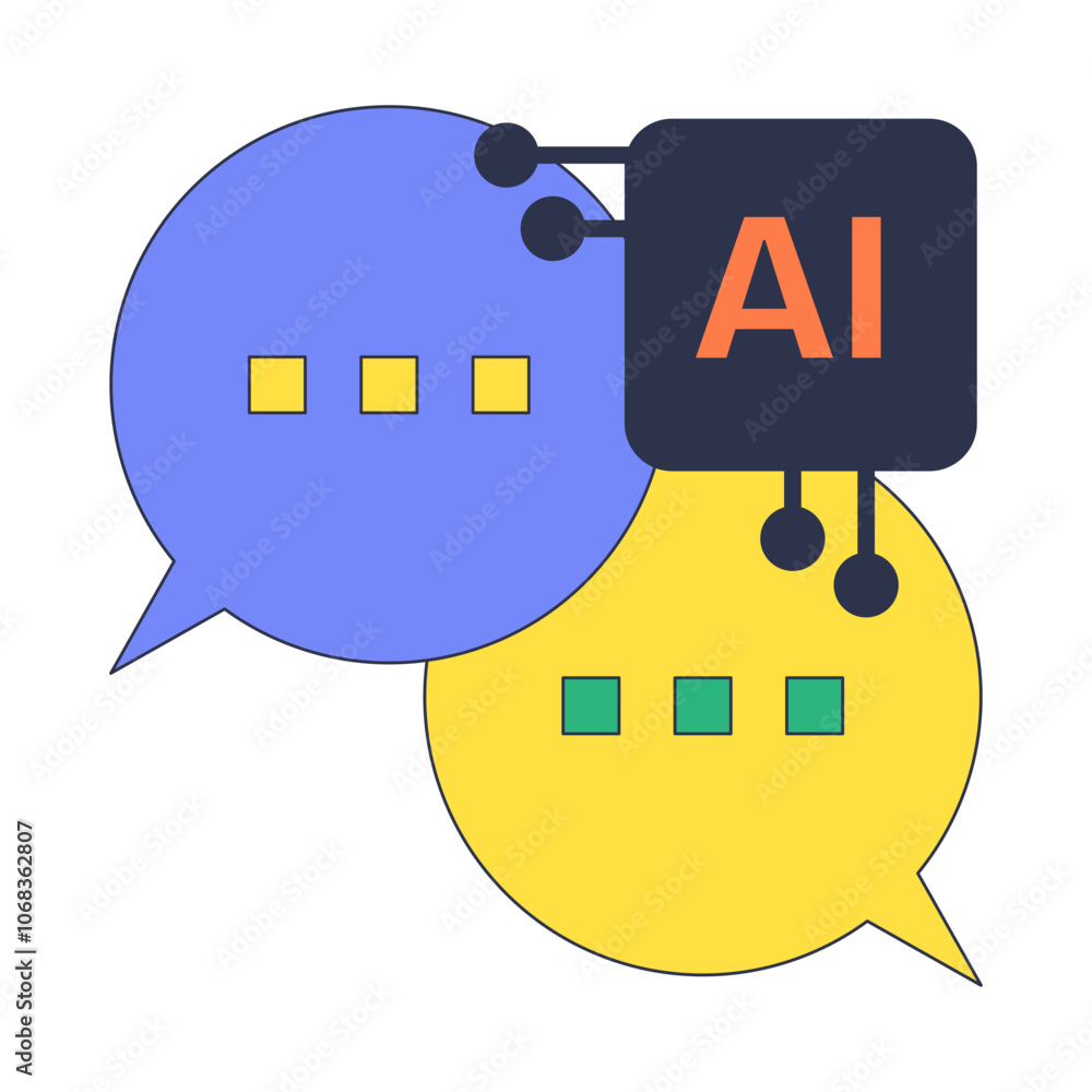 Poster chat bubbles and ai symbol represent ai-driven communication.