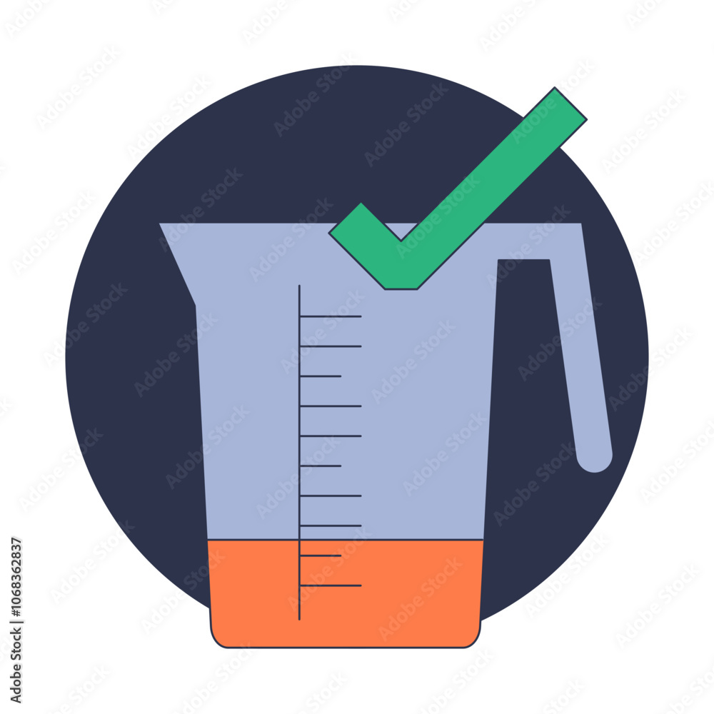 Poster illustration of a measuring cup with lines and a check mark, symbolizing accuracy and precision.