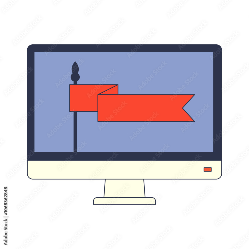 Poster a red flag on a computer screen symbolizes a warning or alert.
