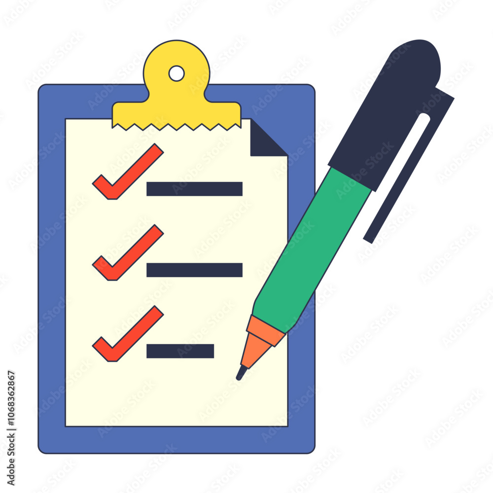 Poster a clipboard with a checklist and a pen symbolizes organization and task management.