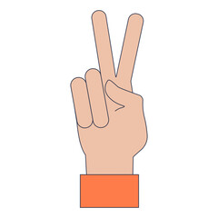 Illustration of a hand making a peace sign, symbolizing harmony and non-violence.