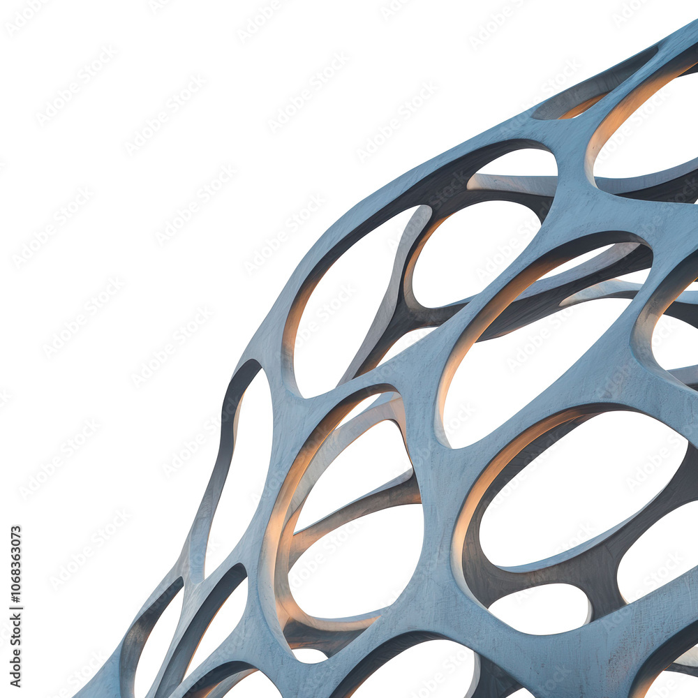 Poster organic mesh structure with flowing curves and open shapes, perfect for modern architectural designs